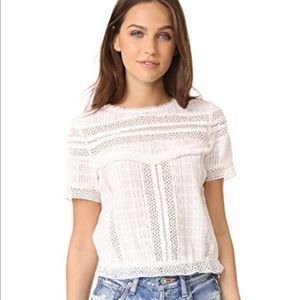 Alice + Olivia Belia Lace Semi Sheer Fringe Top